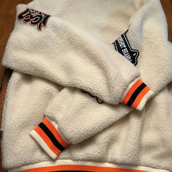 Men's Screenshot Cream Varsity Jacket with Patches - Picture 7 of 7